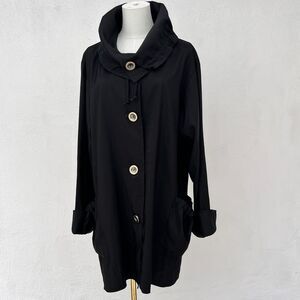 Janska Lightweight Black Swing Lagenlook Coat Funnel Neck Raglan Sleeve Sz XL